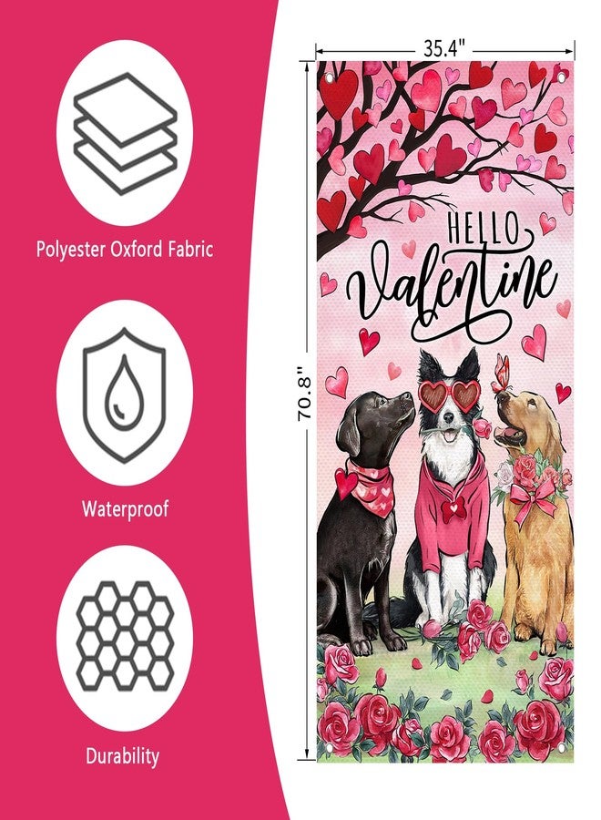 Bolisom Hello Valentine's Day Dogs Door Cover Decorations, Pink Red Love Heart Tree Rose Flower Front Door Banner Background Pet Lover Gift, Anniversary Wedding Indoor Outdoor Home Decor 3 x 6 FT - Image 3
